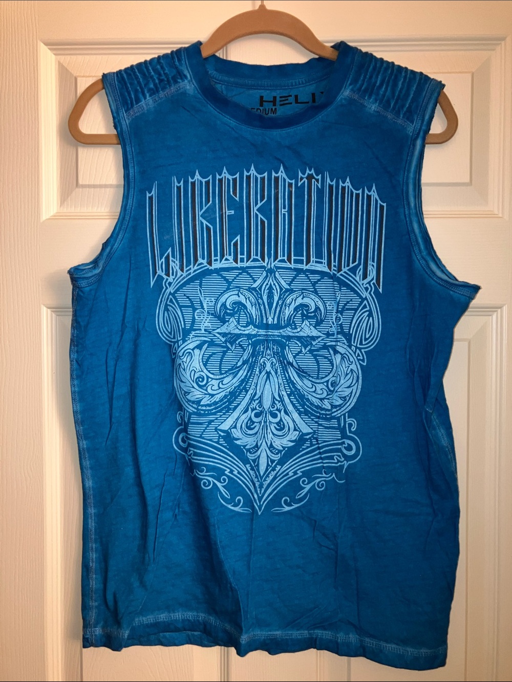 Helix Men’s Graphic Sleeveless Tank - Teal Blue - Medium